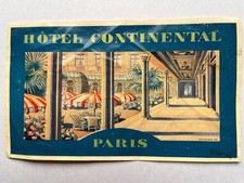 Vintage HOTEL CONTINENTAL Decal Paris, France 3 1X2 X 6 picture of veranda