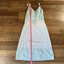 VINTAGE Size 32 S - Vanity Fair Lace Nylon Slip Dress Blue Sheer Lingerie 25708