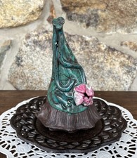 Frog & Lotus Handmade Studio Art Pottery  Incense Burner with Cast Iron Plate