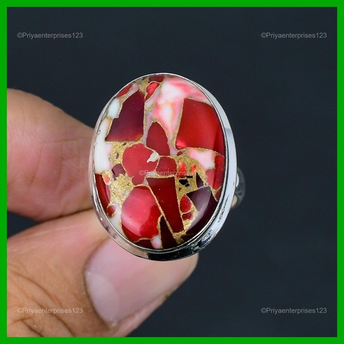Sterling Silver Natural Kingman Red Mohave Copper Turquoise Boho Statement Ring - Picture 3 of 11