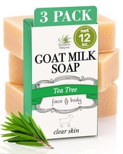 Goat Milk Soap Bar Tea Tree 3 Pack Face  Body Soap For Dry, Sensitive Skin...