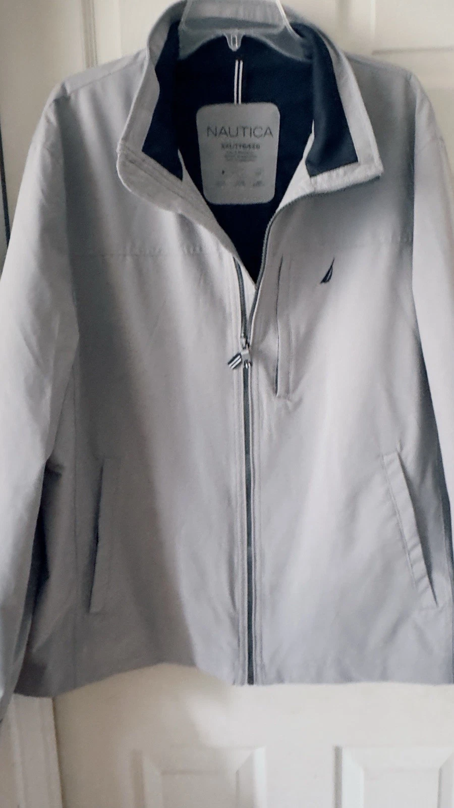 Nautica Jacket Mens XXL Beige Navy Water Wind Resistant Zip Stretch