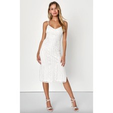 Lulus Alluring Interest White Sequin Embroidered Sleeveless Midi Dress Small NWT