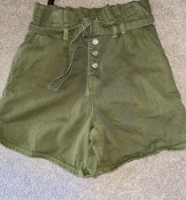Free People High Waisted Shorts Size 4 Army Green Paper bag Waist Belted