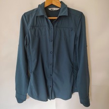REI Button Up Shirt Sz M Blue Zip Pockets Quick Dry Outdoor Hiking Fishing Gorp