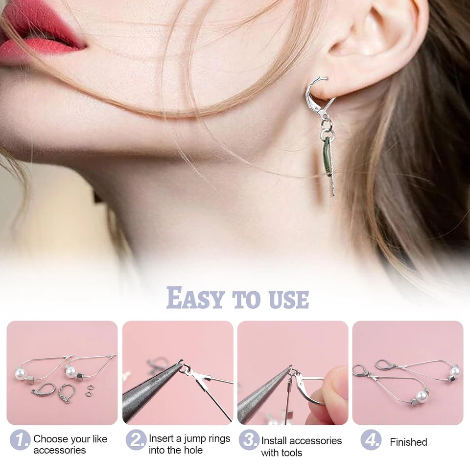 200 piezas ganchos para pendientes franceses de acero inoxidable plateados colgantes 10 Foto 4 de 4