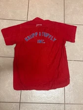 Vtg 50s King Louie Bowling Shirt Men’s Medium Red Loop Collar Chain Stitch