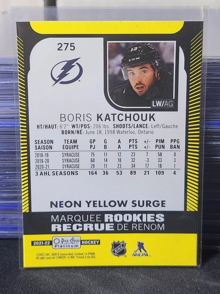 21-22 OPC Platinum Boris Katchouk Marquee Rookie 🌈🌈🌈 Neon Yellow Variant - Image 2 of 2