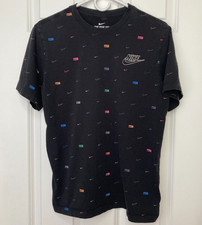 The Nike Tee Shirt Mens M Black 100 Cotton Swoosh Logo T-Shirt Graphic Swooshes