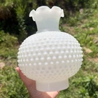 Vintage White Hobnail Milk Glass Hurricane Lamp Shade Globe Ruffled Top 8”