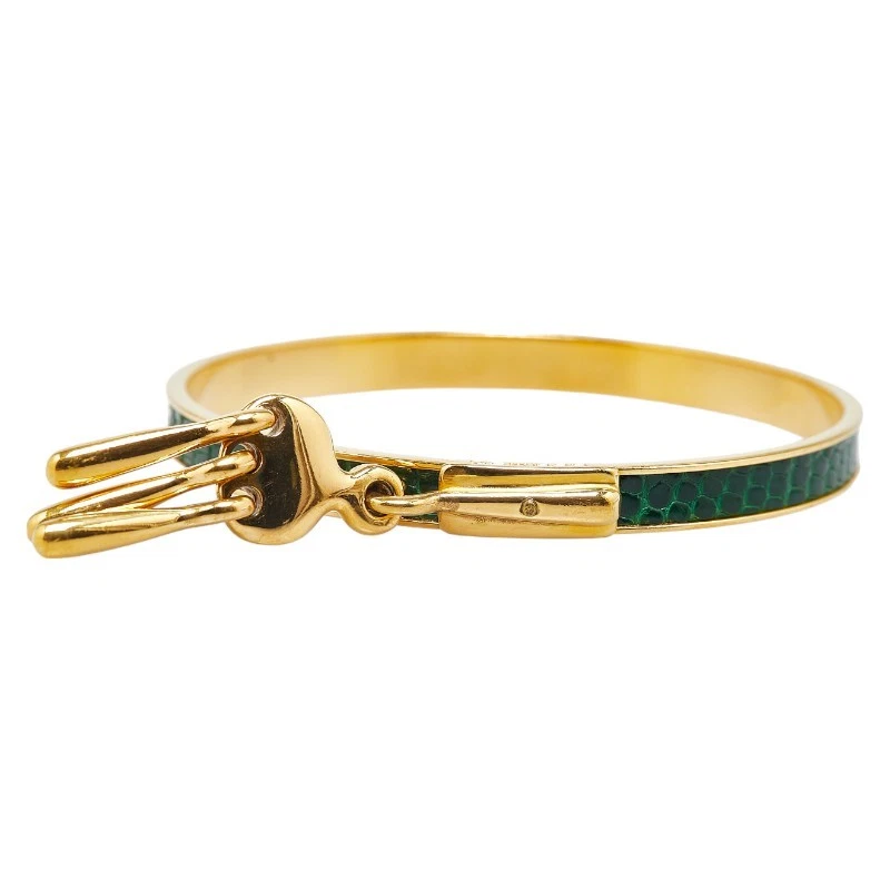 HERMÈS Y0716 Bracciale Hermes Braccialetto Lucertola Placcato Oro e Verde Donna