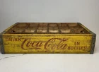 Vintage Coca-Cola Yellow Wood Bottle Crate Coke Wooden 24 Pack Carrier Divided