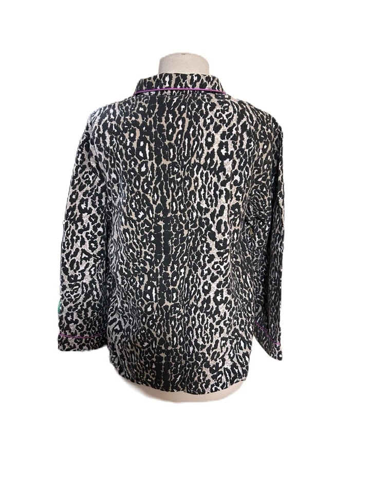 NICK & NORA Pijama Top Talla L Franela Leopardo Estampado Animal Marrón Negro Acogedor Foto 2 de 3