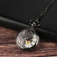 Antique Retro Steampunk Bronze Pocket Watch Mechanical Hand-winding FOB Chain