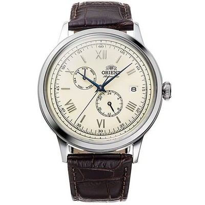 Orient Bambino Sun Moon RN-AK0702Y Ivory Dial Automatic Men's Dress Watch Japan