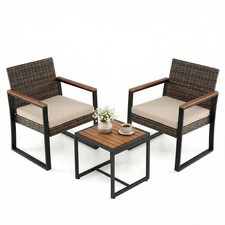 Image of 3-Piece PE Wicker Patio Furniture Set Outdoor Bistro Set