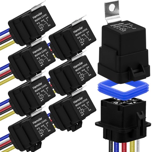 8 Stück 80/60 AMP Wasserdicht Auto Relais und Kabelbaum - Schwerlast 12 AWG Kupfer