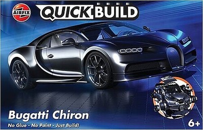 Airfix Quick Build Bugatti Chiron Car (Black) (Snap) - Snap Tite Plastic Model