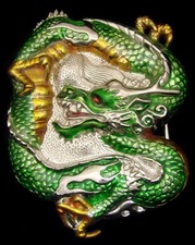 MG18102 NOS COOL  CHINESE DRAGON  CHROME w/ LACQUER BELT BUCKLE