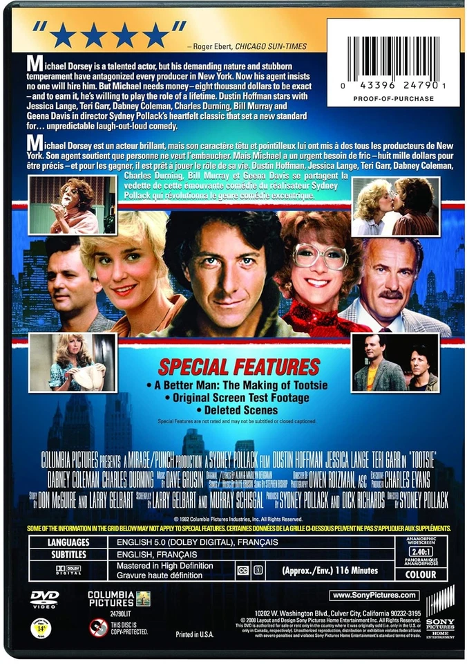Tootsie (DVD) Jessica Lange Dustin Hoffman Teri Garr Dabney Coleman (US IMPORT) - Image 3 of 3
