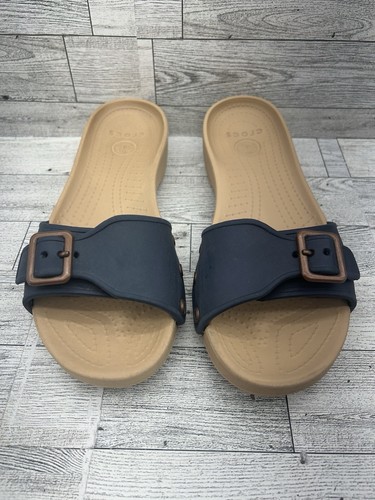 Crocs Sandals Women's Size 7 with Buckle Strap Tand with Blue Strap