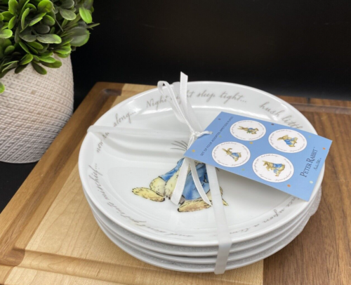 PETER RABBIT Beatrix Potter Excerpts 6" Appetizer Plates Easter (Set of 4) NEW