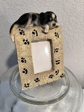 Cute black white sleeping puppy dog Pawpints Photo Picture Easel Frame 2x3