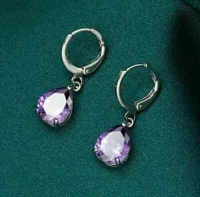 3Ct Pear Cut Amethyst Solitary Women Drop Dangle Earrings 14k White Gold Finish