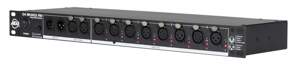American DJ D4 Branch RM Single Rack 4-Way DMX Distributor/Booster w/XLR IO Jack - Image 4 of 4