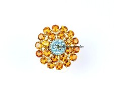 925 Sterling Silver Swiss Blue Topaz Citrine Diamond December Birthstone Ring