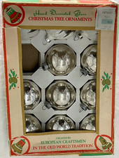 Vintage Silver & Snow Assorted Holiday Ornaments Balls Made in USA-11 Total