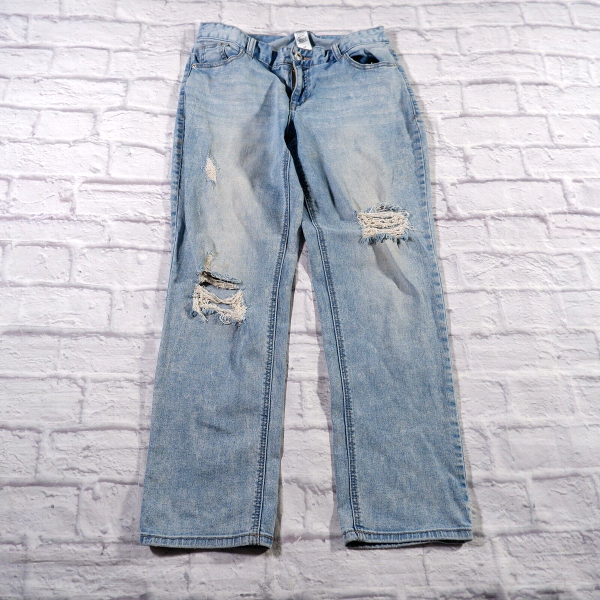 Maurices Light Wash Distressed Mid Rise Straight Leg Womens Blue Jeans Sz