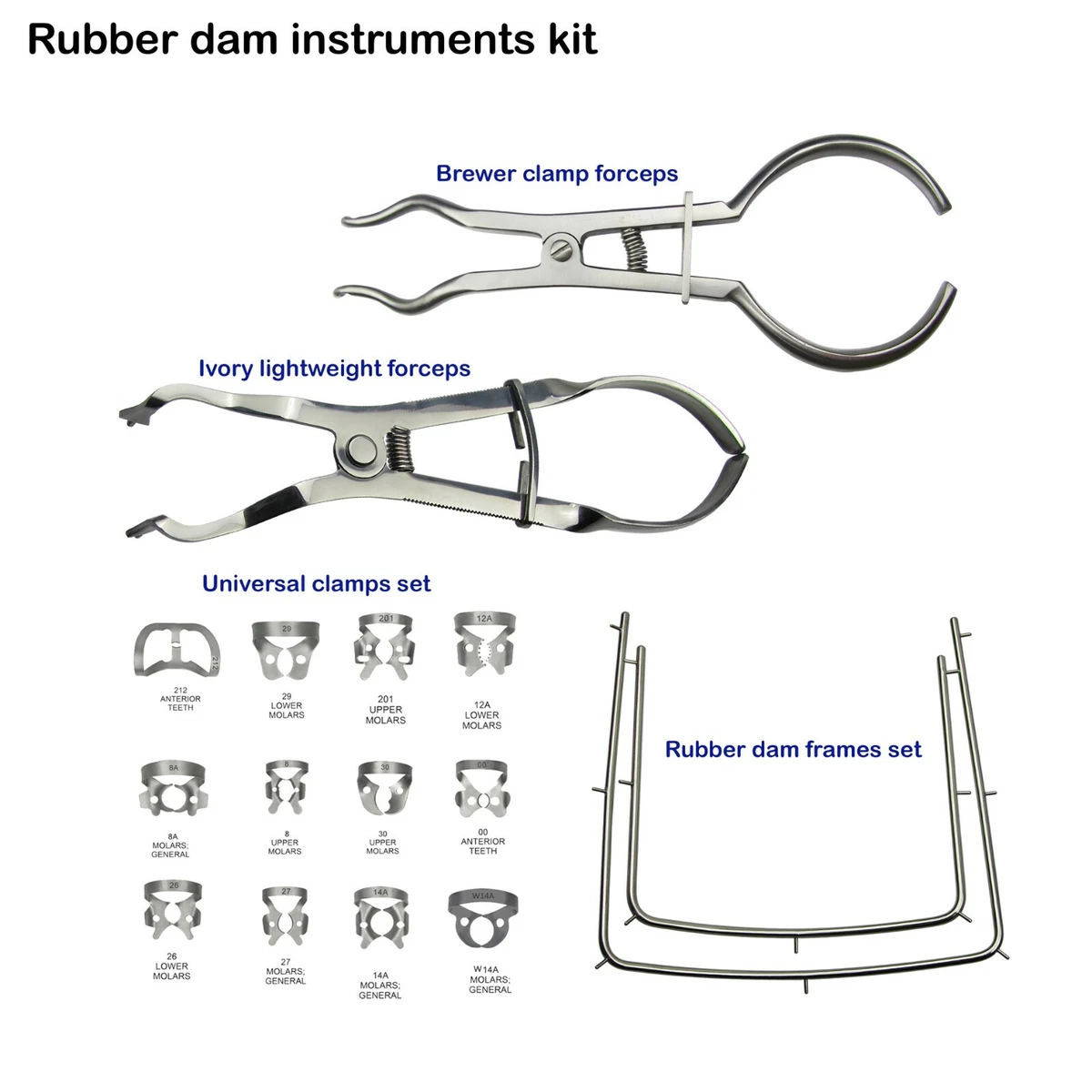 Telaio Per Diga In Gomma Dentale - Kit Da 3 Pezzi (piccolo, Medio, Grande) In Acciaio Inossidabile - Medentra