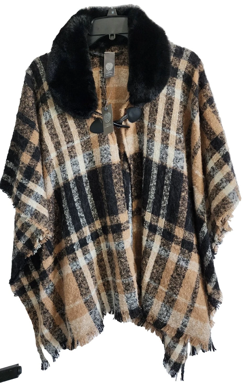 VINCE CAMUTO Women's One Size Black Neutral Poncho