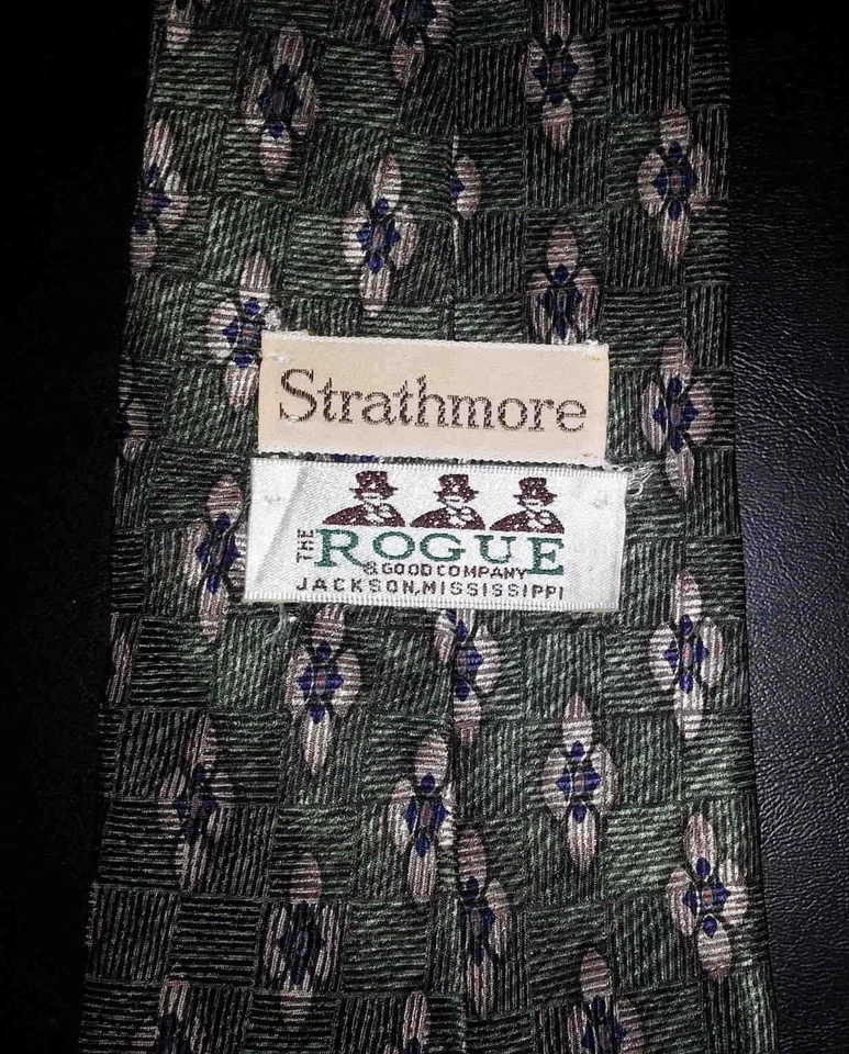 Corbata Strathmore Flor de Seda Diseño Geométrico Verde Tostado Azul Floral Nueva en Caja t4066 Foto 3 de 4