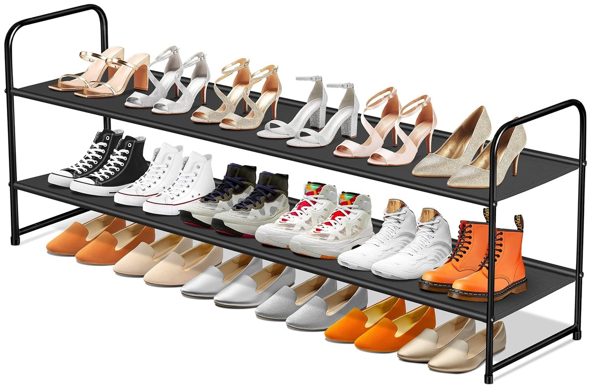 Long 2-Tier Shoe Organizer for Closet, Stackable Wide Shoe Rack