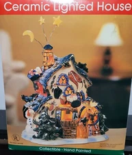 O'Well Christmas Village Ceramic Lighted House Beautiful Reindeer, Snowman