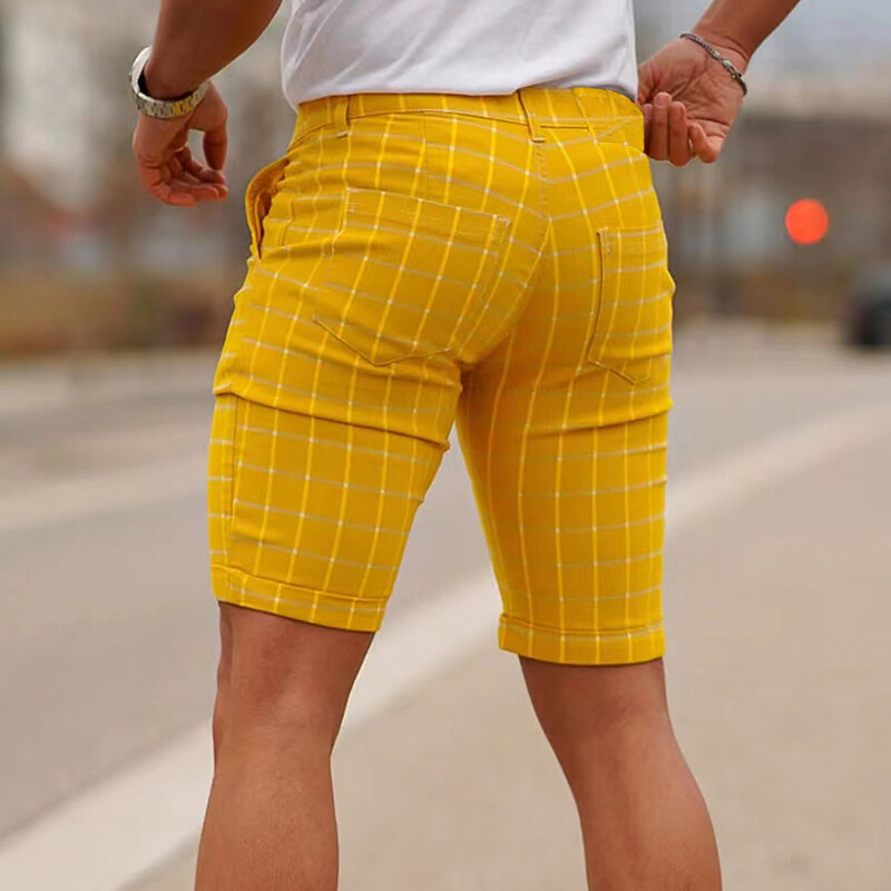Mens Dress Shorts Checks Chino Shorts Casual Stretch Mid Waist Slim