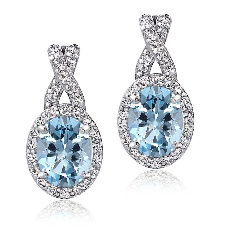 Sterling Silver Blue Topaz Faceted Oval Earrings