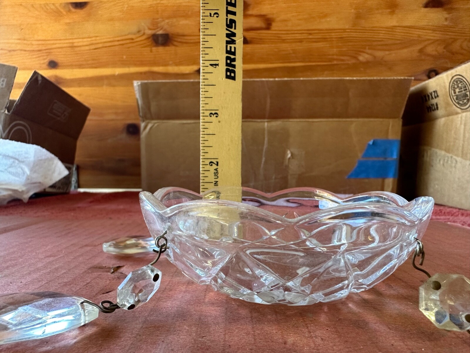 Vintage Crystal Chandelier Bobeche Drip Dish with 4 Tear Shaped Dangles Hole