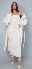 Misspap Corseted Tailored Bandeau Column Maxi Dress Stone Uk 10 SALLE!