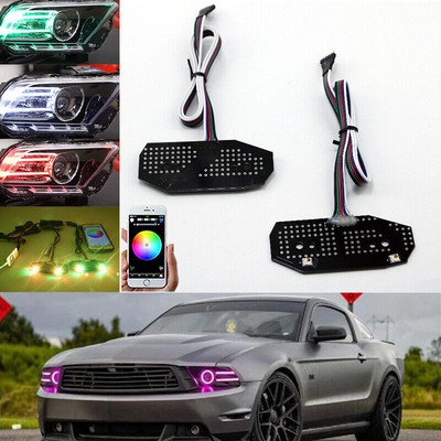 Bluetooth RGBW DRL Boards Headlight Multi-Color Light For 2013-2014 Ford Mustang