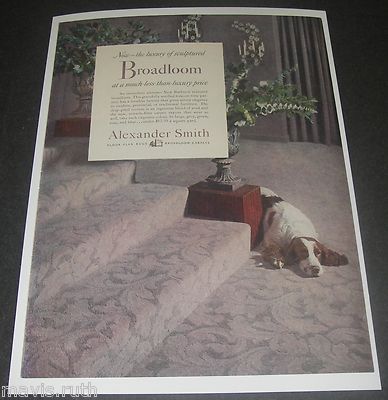 Print Ad 1952 CARPET Alexander Smith Broadloom English Springer Spaniel DECOR.