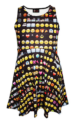 Kinder/Mädchen süß Emoties Emoticons Lächeln Gesichter Skater Kleid Größe 5-10 Jahre