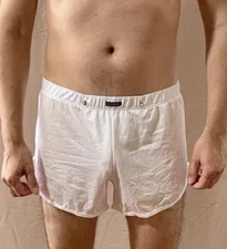 Men's Sexy White Size L Mesh See-through Gym Shorts w/ Detachable Jock Strap