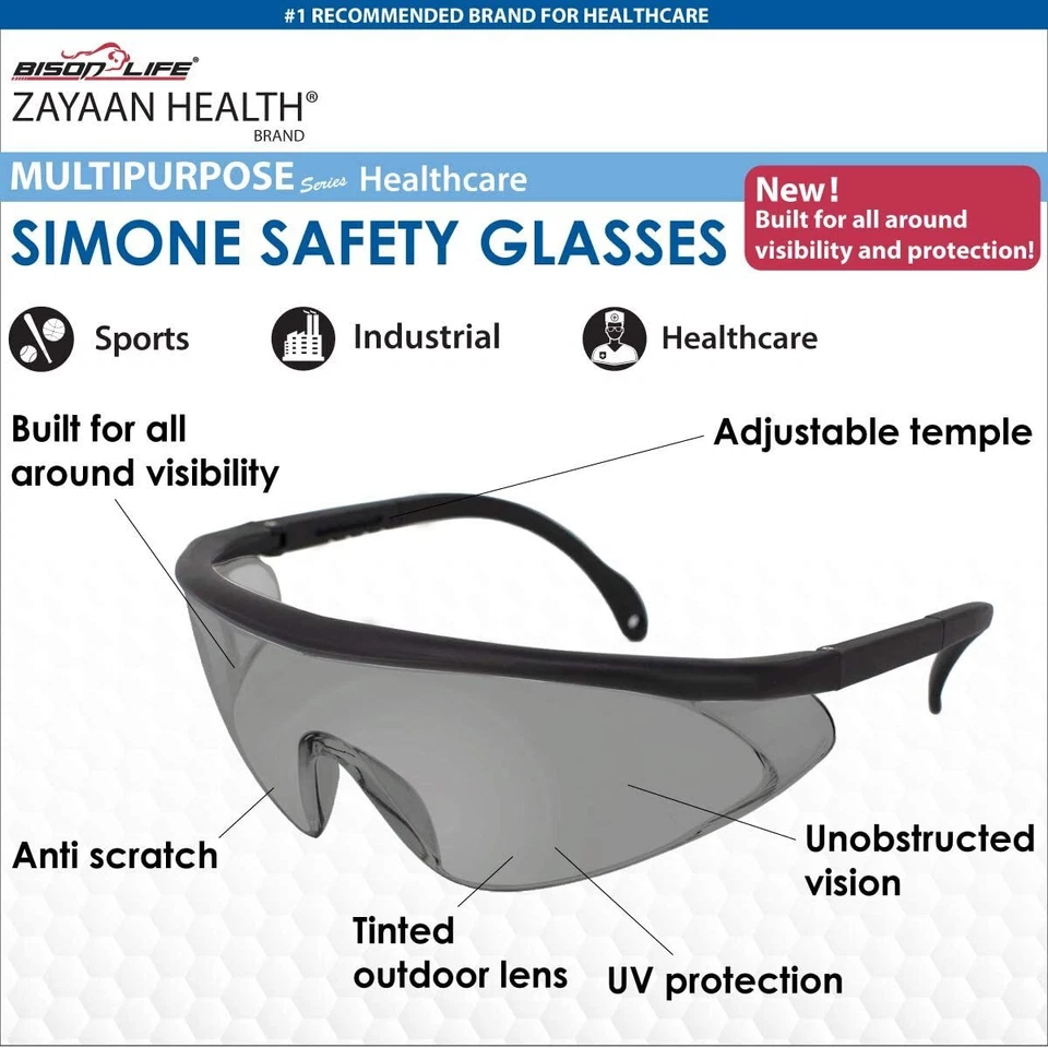 Óculos de segurança Simone lente colorida Black Temple, anti-riscos anti-neblina (pacote com 1) - Imagem 2 de 4