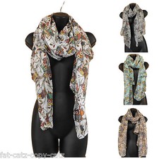 SOFT OWLS ON A BRANCH FASHION LADIES SCARF SHAWL SARONG 180cm x 90cm UK SELLER