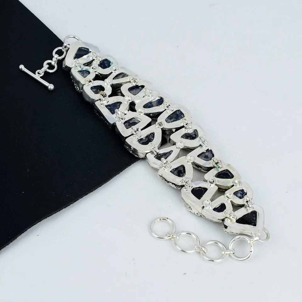 Naturale Crudo Sodalite Gemma Mano 925 Argento Sterling Cinturino a Catena Gifts - Immagine 4 di 4