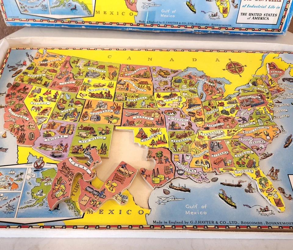 Bandeja de madera contrachapada Victory EE. UU. Sierra caladora rompecabezas "Vida industrial" Hecho en Inglaterra con caja Foto 2 de 4