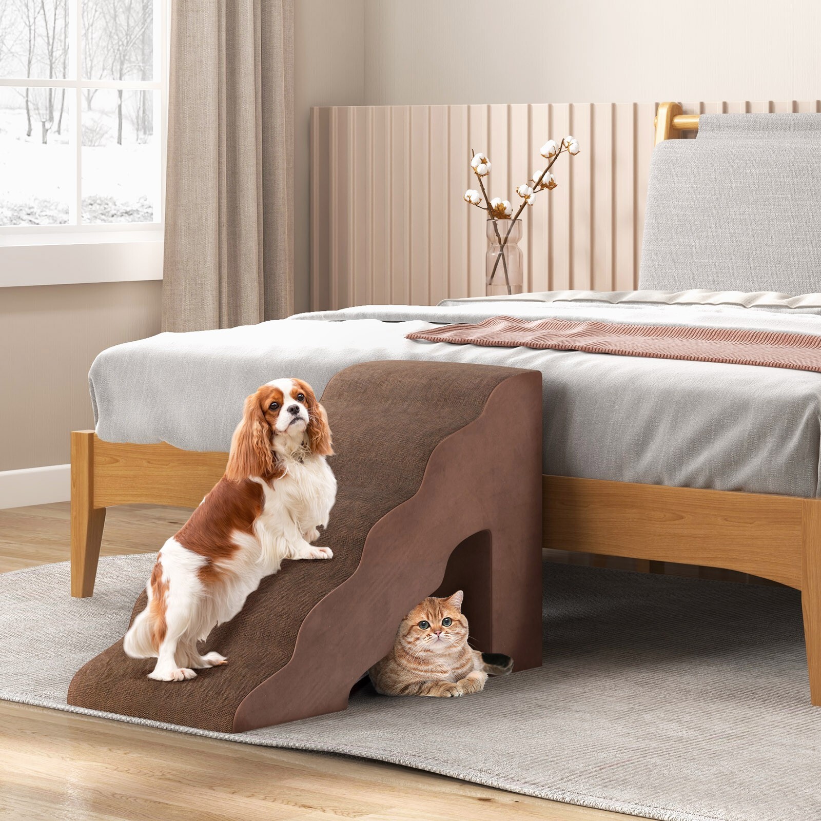 Soft Foam Dog Ramps 5Step Pet Stairs w/ Pet Holes Pet Steps for High